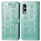 For Fujitsu Arrows We2 / F-52E Cat and Dog Embossed Leather Phone Case(Green) - 2