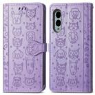 For Fujitsu Arrows We2 / F-52E Cat and Dog Embossed Leather Phone Case(Purple) - 2