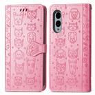 For Fujitsu Arrows We2 Plus / F-51E Cat and Dog Embossed Leather Phone Case(Pink) - 2