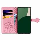 For Fujitsu Arrows We2 Plus / F-51E Cat and Dog Embossed Leather Phone Case(Pink) - 3