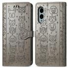 For Fujitsu Arrows We2 Plus / F-51E Cat and Dog Embossed Leather Phone Case(Gray) - 2
