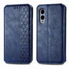 For Fujitsu Arrows We2 / F-52E Cubic Grid Pressed Magnetic Leather Phone Case(Blue) - 2
