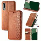 For Fujitsu Arrows We2 Plus / F-51E Cubic Grid Pressed Magnetic Leather Phone Case(Brown) - 1