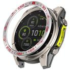 For Garmin Fenix 8 AMOLED 51mm Stainless Steel Metal Watch Protective Ring(Compete Speed Silver Red) - 1