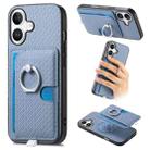 For iPhone 16 Carbon Fiber Ring Side Insert Card Bag MagSafe Phone Case(Blue) - 1