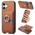 For iPhone 16 Carbon Fiber Ring Side Insert Card Bag MagSafe Phone Case(Brown) - 1