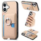 For iPhone 16 Carbon Fiber Ring Side Insert Card Bag MagSafe Phone Case(Khaki) - 1