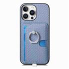 For iPhone 15 Pro Max Carbon Fiber Ring Side Insert Card Bag MagSafe Phone Case(Blue) - 2
