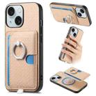 For iPhone 15 Plus Carbon Fiber Ring Side Insert Card Bag MagSafe Phone Case(Khaki) - 1