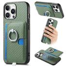 For iPhone 14 Pro Max Carbon Fiber Ring Side Insert Card Bag MagSafe Phone Case(Green) - 1