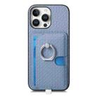 For iPhone 13 Pro Max Carbon Fiber Ring Side Insert Card Bag MagSafe Phone Case(Blue) - 2