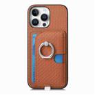 For iPhone 13 Pro Max Carbon Fiber Ring Side Insert Card Bag MagSafe Phone Case(Brown) - 2