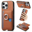 For iPhone 12 Pro Max Carbon Fiber Ring Side Insert Card Bag MagSafe Phone Case(Brown) - 1