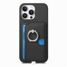 For iPhone 11 Pro Max Carbon Fiber Ring Side Insert Card Bag MagSafe Phone Case(Black) - 2