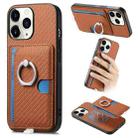 For iPhone 11 Pro Max Carbon Fiber Ring Side Insert Card Bag MagSafe Phone Case(Brown) - 1