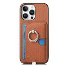 For iPhone 11 Pro Max Carbon Fiber Ring Side Insert Card Bag MagSafe Phone Case(Brown) - 2