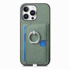 For iPhone 11 Pro Max Carbon Fiber Ring Side Insert Card Bag MagSafe Phone Case(Green) - 2