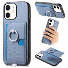 For iPhone 11 Carbon Fiber Ring Side Insert Card Bag MagSafe Phone Case(Blue) - 1