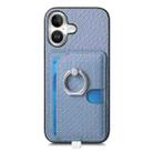 For iPhone 11 Carbon Fiber Ring Side Insert Card Bag MagSafe Phone Case(Blue) - 2