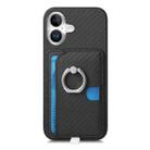 For iPhone 11 Carbon Fiber Ring Side Insert Card Bag MagSafe Phone Case(Black) - 2