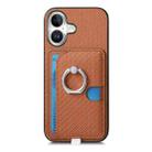 For iPhone 11 Carbon Fiber Ring Side Insert Card Bag MagSafe Phone Case(Brown) - 2