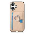 For iPhone 11 Carbon Fiber Ring Side Insert Card Bag MagSafe Phone Case(Khaki) - 2