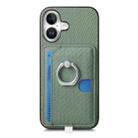 For iPhone 11 Carbon Fiber Ring Side Insert Card Bag MagSafe Phone Case(Green) - 2