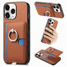 For iPhone 11 Pro Carbon Fiber Ring Side Insert Card Bag MagSafe Phone Case(Brown) - 1