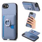 For iPhone 7 / 8 / SE 2022 Carbon Fiber Ring Side Insert Card Bag MagSafe Phone Case(Blue) - 1