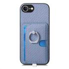 For iPhone 7 / 8 / SE 2022 Carbon Fiber Ring Side Insert Card Bag MagSafe Phone Case(Blue) - 2