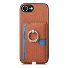 For iPhone 7 / 8 / SE 2022 Carbon Fiber Ring Side Insert Card Bag MagSafe Phone Case(Brown) - 2