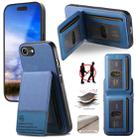 For iPhone 16e Twill Fabric Leather Vertical Flip RFID Card Bag Phone Case(Blue) - 1