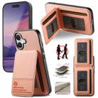 For iPhone 16 Twill Fabric Leather Vertical Flip RFID Card Bag Phone Case(Pink) - 1