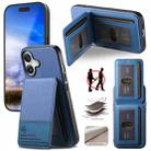For iPhone 16 Twill Fabric Leather Vertical Flip RFID Card Bag Phone Case(Blue) - 1