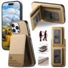 For iPhone 15 Pro Max Twill Fabric Leather Vertical Flip RFID Card Bag Phone Case(Khaki) - 1