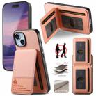 For iPhone 13 Twill Fabric Leather Vertical Flip RFID Card Bag Phone Case(Pink) - 1