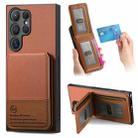 For Samsung Galaxy S25 Ultra 5G Twill Fabric Leather Vertical Flip RFID Card Bag Phone Case(Brown) - 1