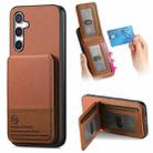 For Samsung Galaxy S24 FE 5G Twill Fabric Leather Vertical Flip RFID Card Bag Phone Case(Brown) - 1
