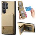 For Samsung Galaxy S23 Ultra 5G Twill Fabric Leather Vertical Flip RFID Card Bag Phone Case(Khaki) - 1