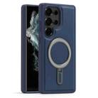 For Samsung Galaxy S22 Ultra 5G Silver Shield MagSafe Holder Shockproof Phone Case(Deep Blue) - 1