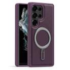 For Samsung Galaxy S22 Ultra 5G Silver Shield MagSafe Holder Shockproof Phone Case(Purple) - 1
