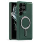 For Samsung Galaxy S22 Ultra 5G Silver Shield MagSafe Holder Shockproof Phone Case(Green) - 1