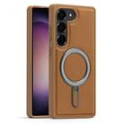 For Samsung Galaxy S23 5G Silver Shield MagSafe Holder Shockproof Phone Case(Brown) - 1