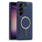 For Samsung Galaxy S23+ 5G Silver Shield MagSafe Holder Shockproof Phone Case(Deep Blue) - 1