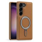 For Samsung Galaxy S23+ 5G Silver Shield MagSafe Holder Shockproof Phone Case(Brown) - 1