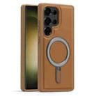 For Samsung Galaxy S23 Ultra 5G Silver Shield MagSafe Holder Shockproof Phone Case(Brown) - 1