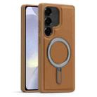 For Samsung Galaxy S24+ 5G Silver Shield MagSafe Holder Shockproof Phone Case(Brown) - 1