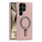 For Samsung Galaxy S24 Ultra 5G Silver Shield MagSafe Holder Shockproof Phone Case(Pink) - 1