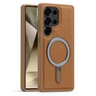 For Samsung Galaxy S24 Ultra 5G Silver Shield MagSafe Holder Shockproof Phone Case(Brown) - 1