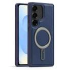 For Samsung Galaxy S25 5G Silver Shield MagSafe Holder Shockproof Phone Case(Blue) - 1